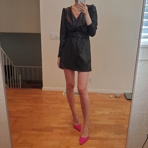 Zara * belted faux leather dress wrap mini black